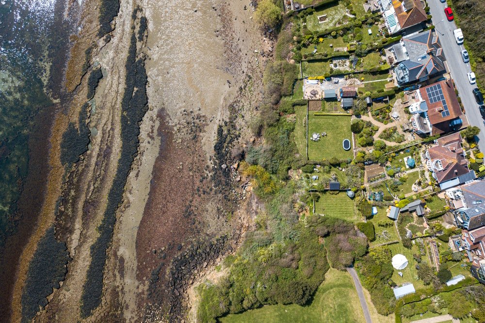 An aerial shot of the houses in the Sandsfoot Beach, Weymouth, Dorset, UK